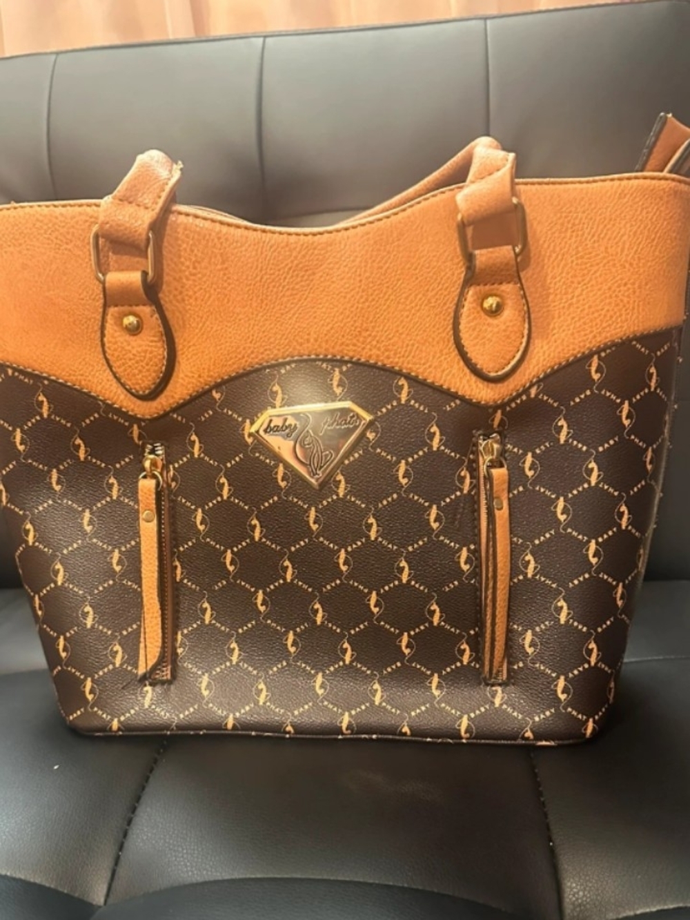 Baby Phat Brown & Tan Logo Tote with Gold Accents
